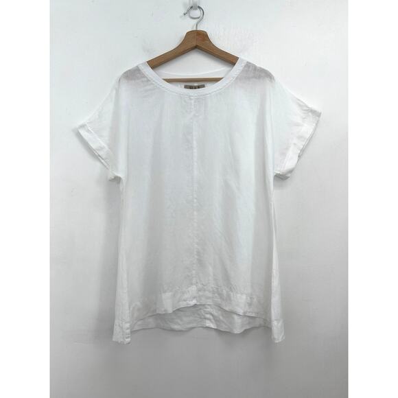 FLAX Linen Coastal Lightweight Boxy Relaxed Basic Rolled Short Sleeve Top -Med - Picture 10 of 10